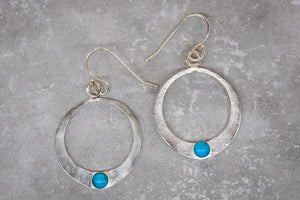 Dainty Circular Turquoise Earrings - Dark Background