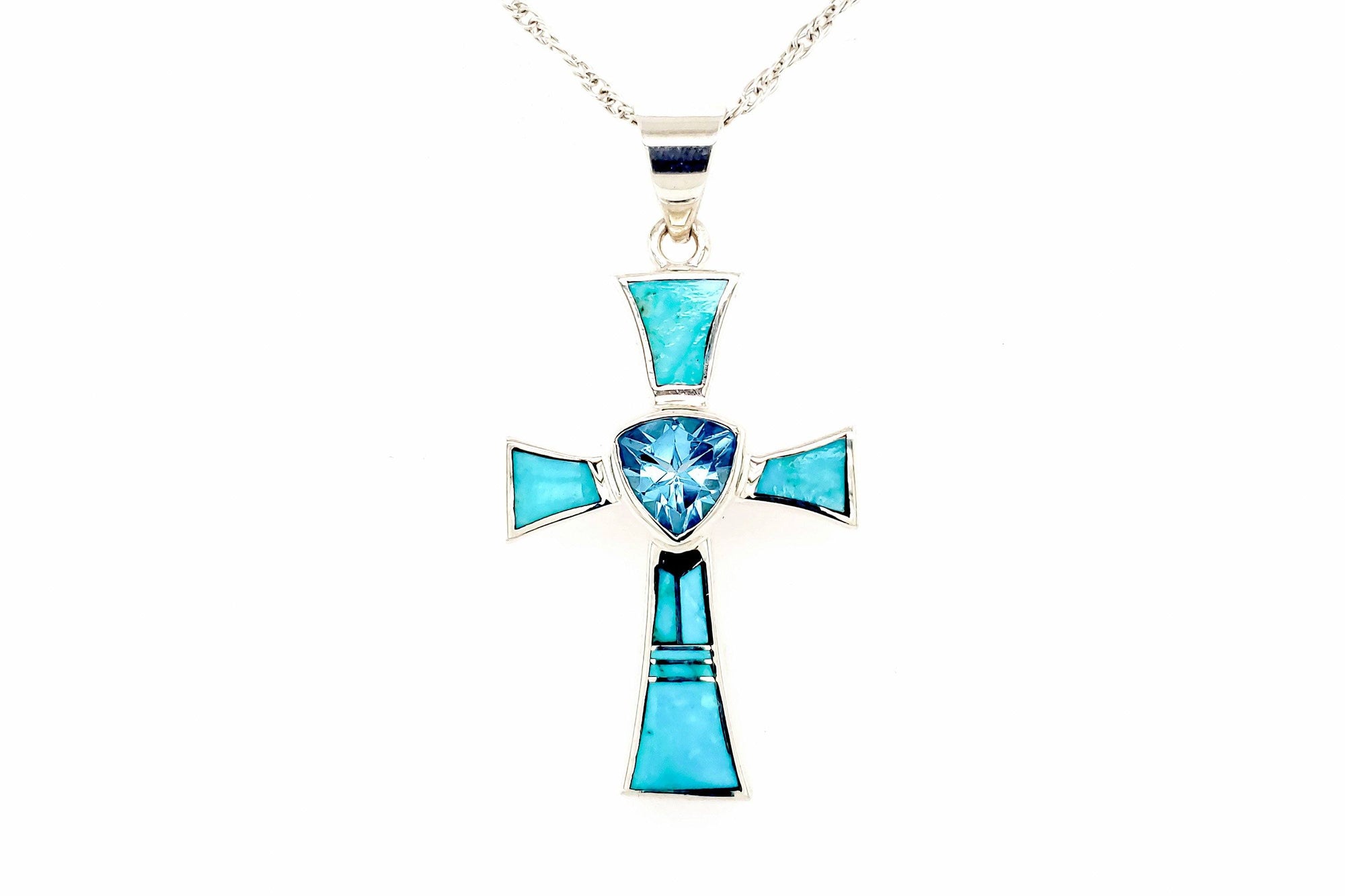 David Rosales Kingman Turquoise Cross Pendant