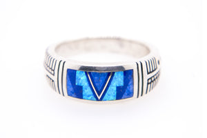 David Rosales Lined Blue Sky Band Ring - Front