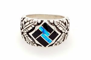 David Rosales Black Beauty Feather Native American Ring - Front