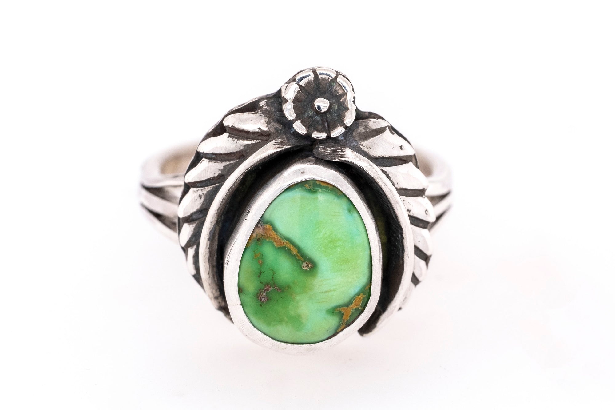 Gary Glandon Flower and Leaf Sonoran Turquoise Ring - Side
