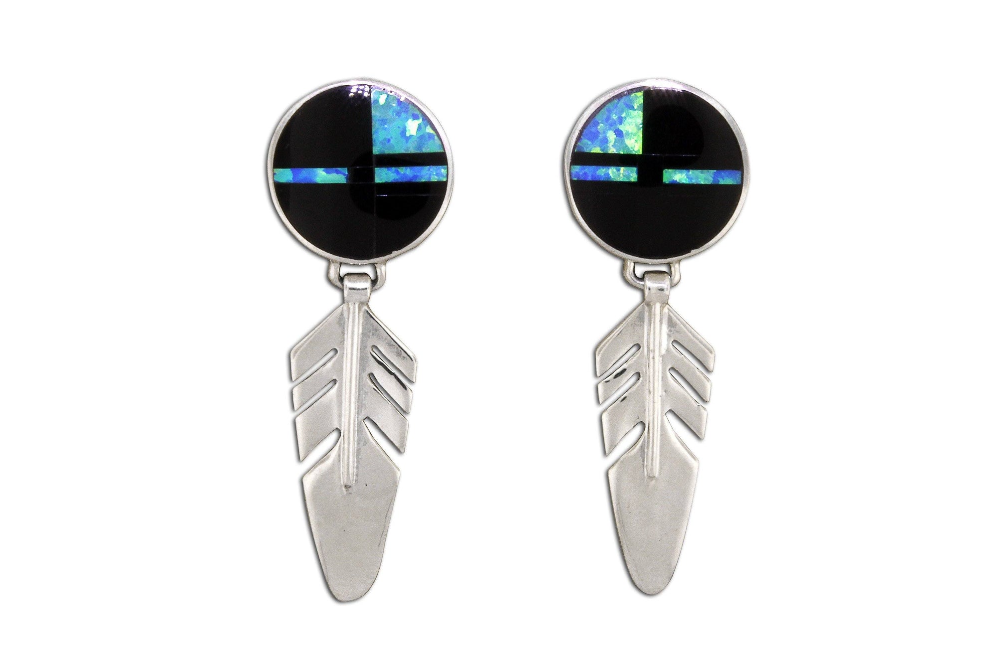 Native American Jewelry - Black Beauty Feather Earrings by David Rosales