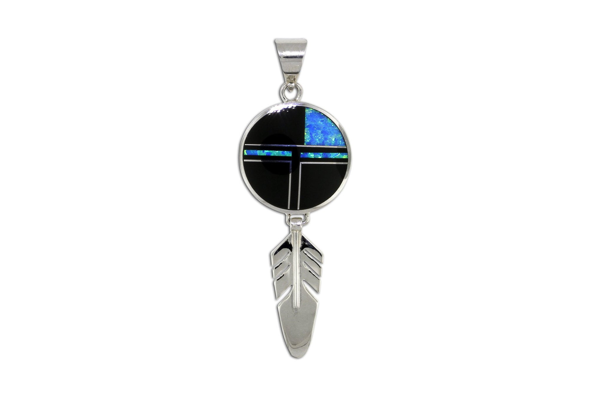 Native American Jewelry - David Rosales God's Eye Feather Pendant