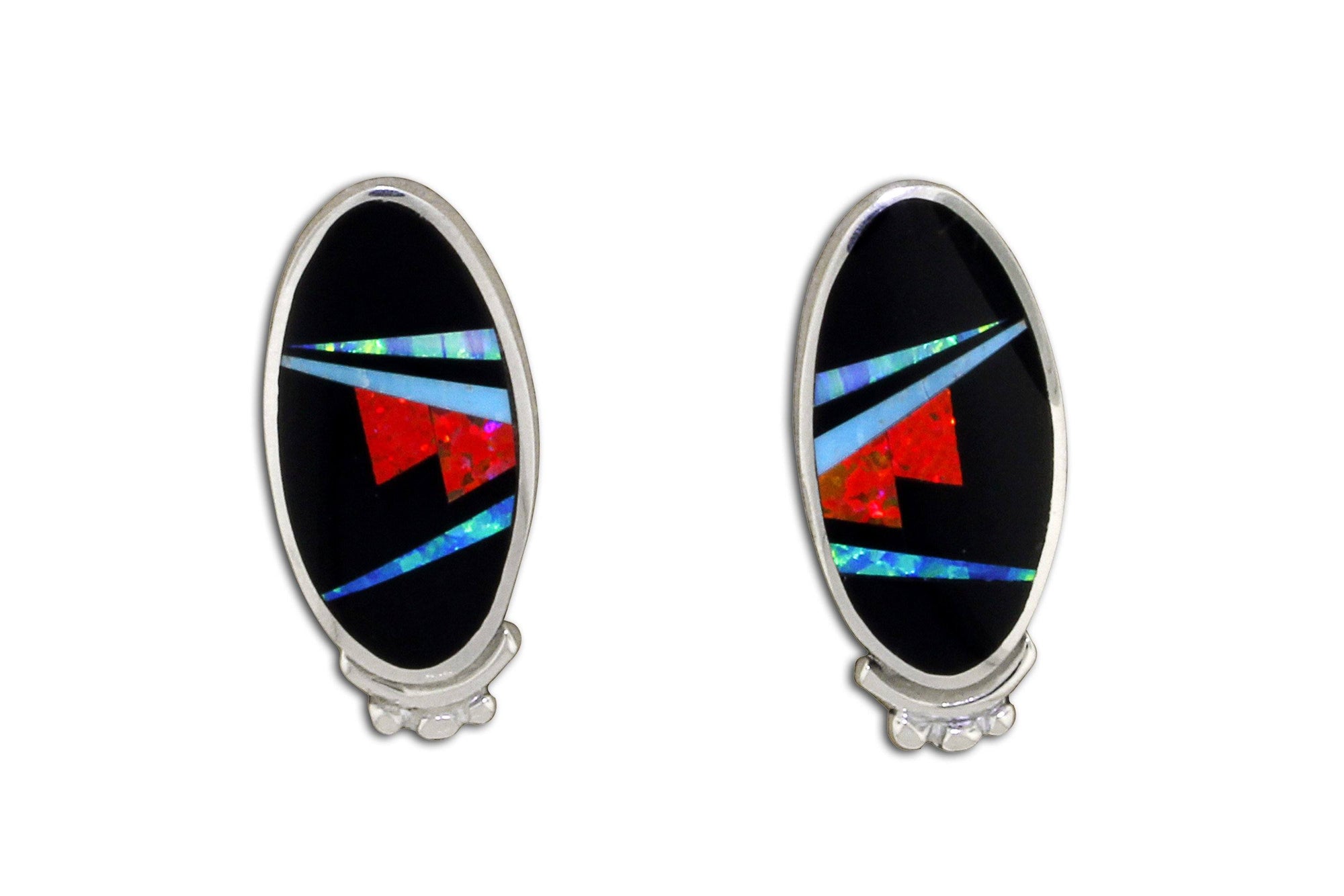 Red Moon Oval Earrings by David Rosales - Native American Jewelry