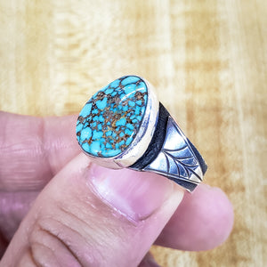 Natural Kingman Turquoise Ring With Leaves