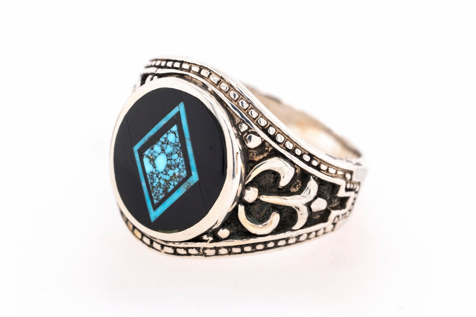 David Rosales Inlaid Shadow Peak Man’s Ring - Side