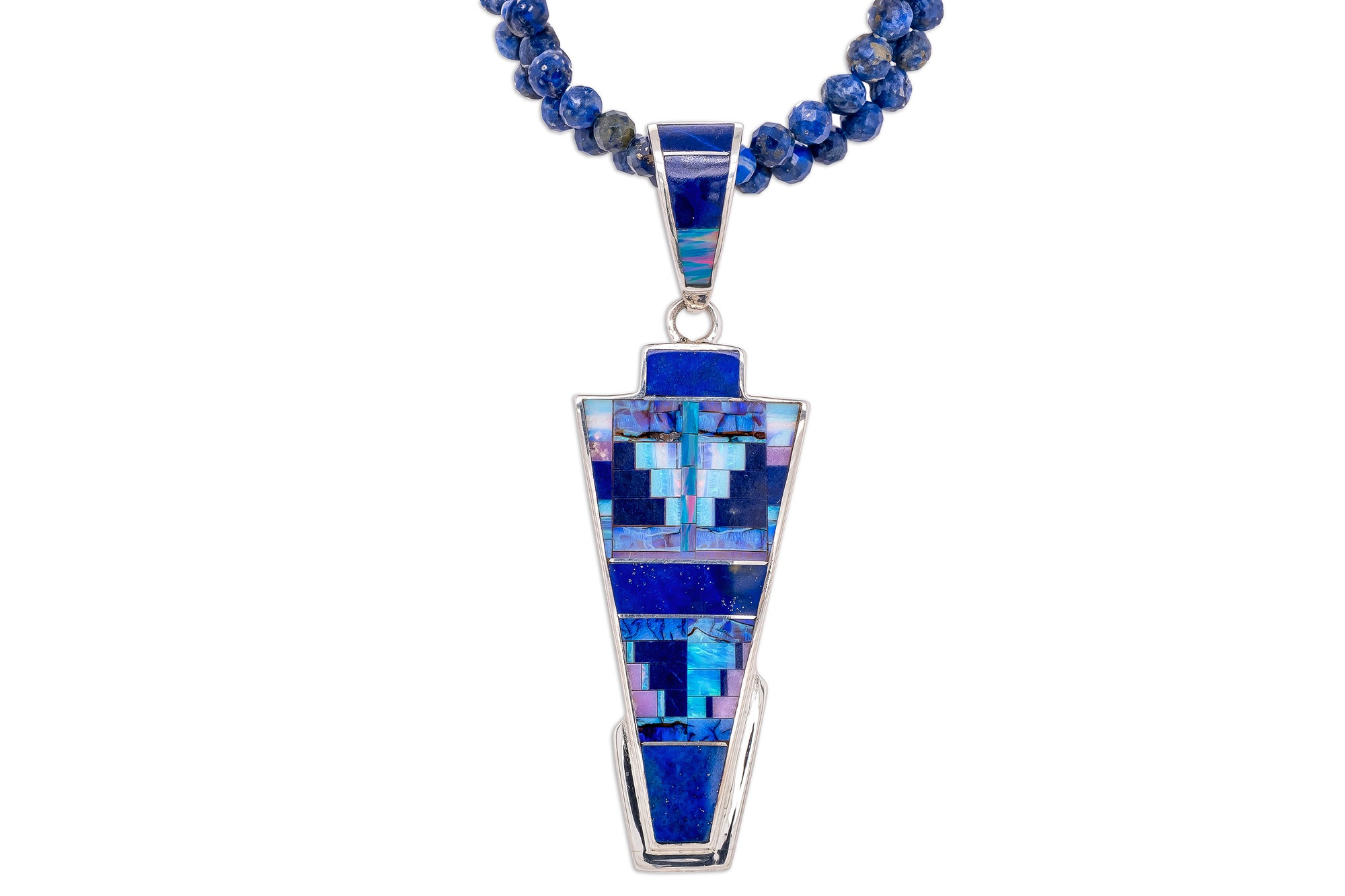 Inlaid Lapis Lazuli Pendant Suspended on Lapis Beads