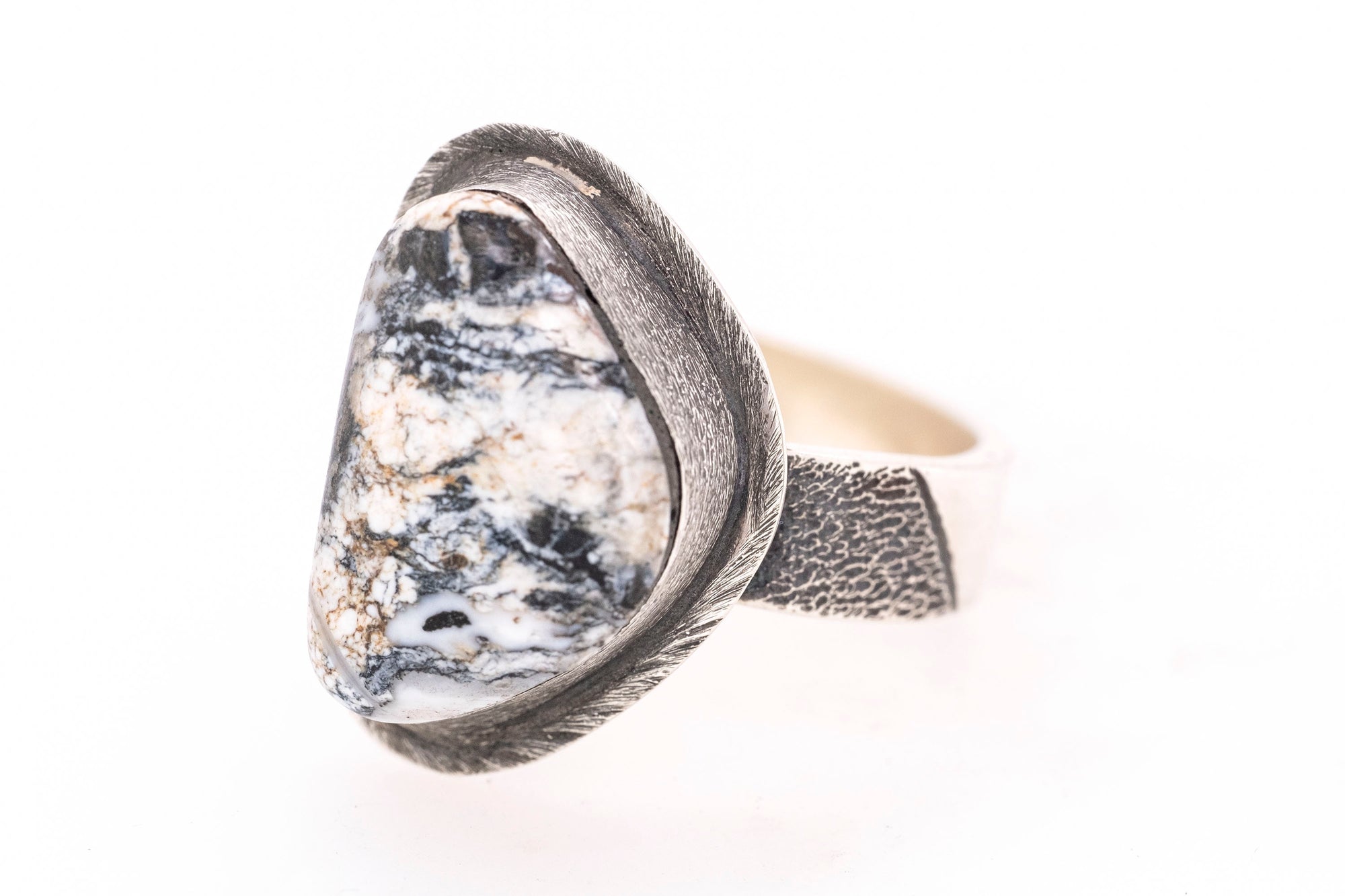 White Buffalo Half Textured Ring by Skylar Glandon - Side
