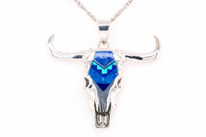 David Rosales Blue Sky Longhorn Skull Pendant