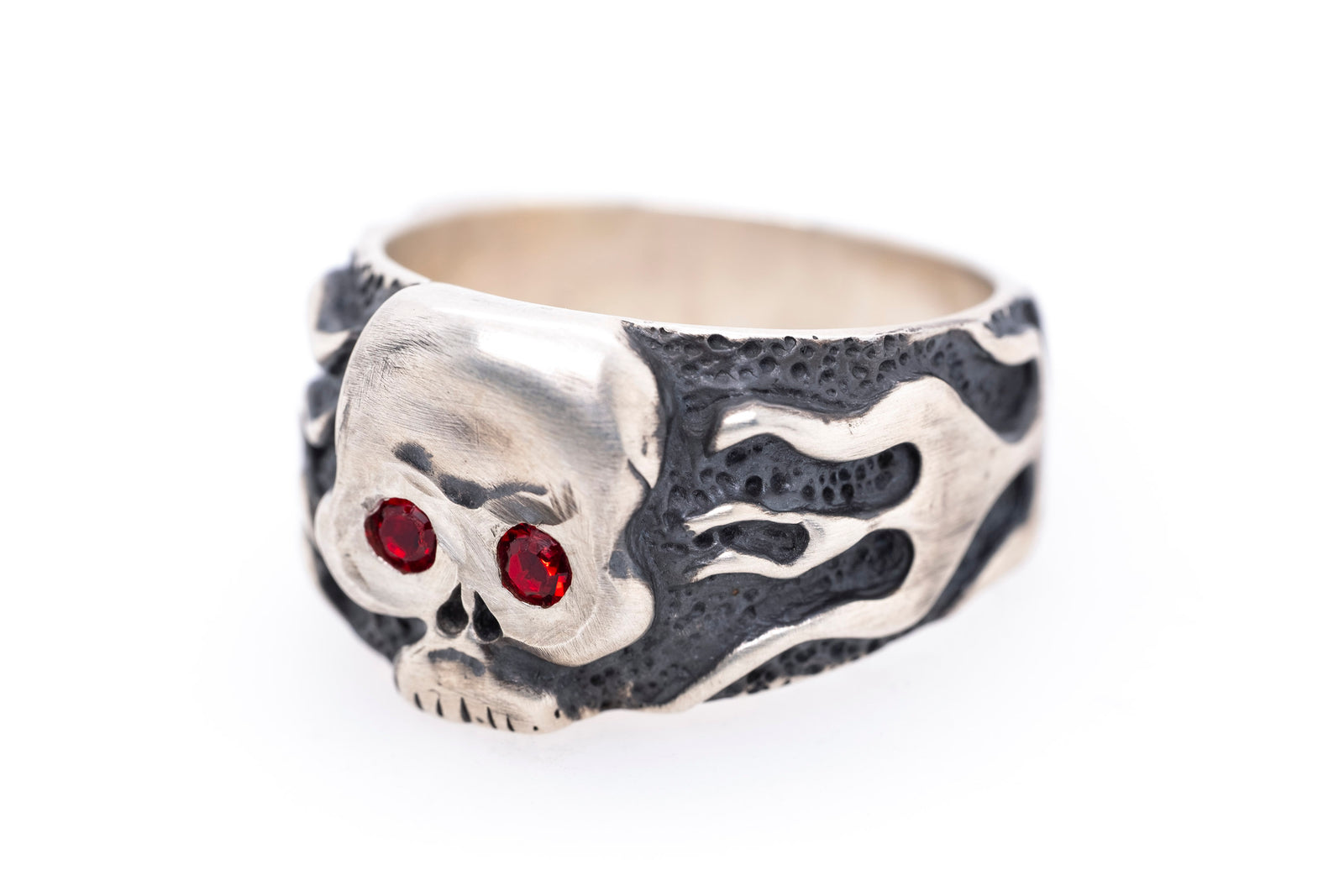 David Rosales Garnet Men's Skull Ring - Side