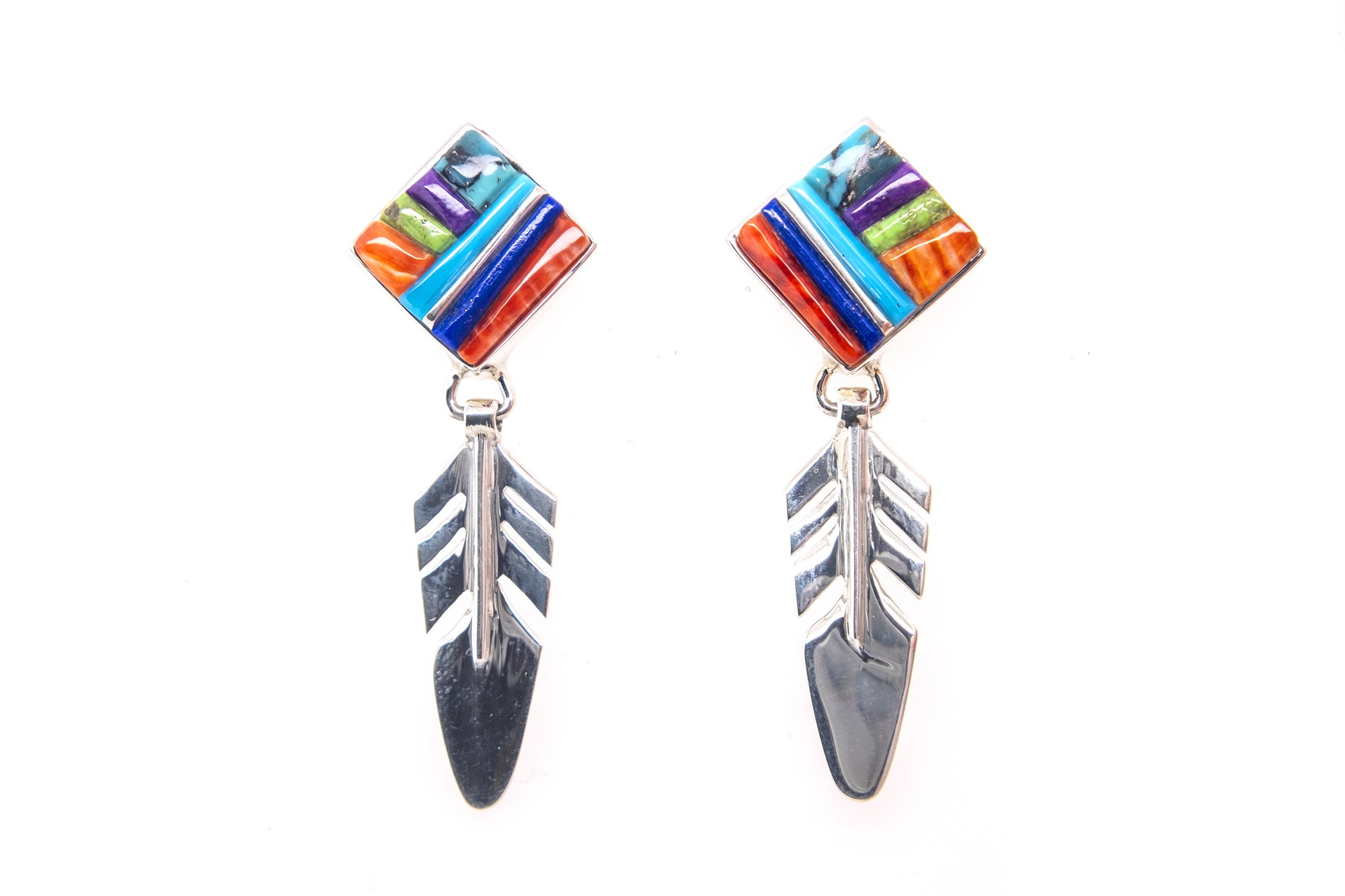 David Rosales Indian Summer Feather Earrings - Native American Jewelry