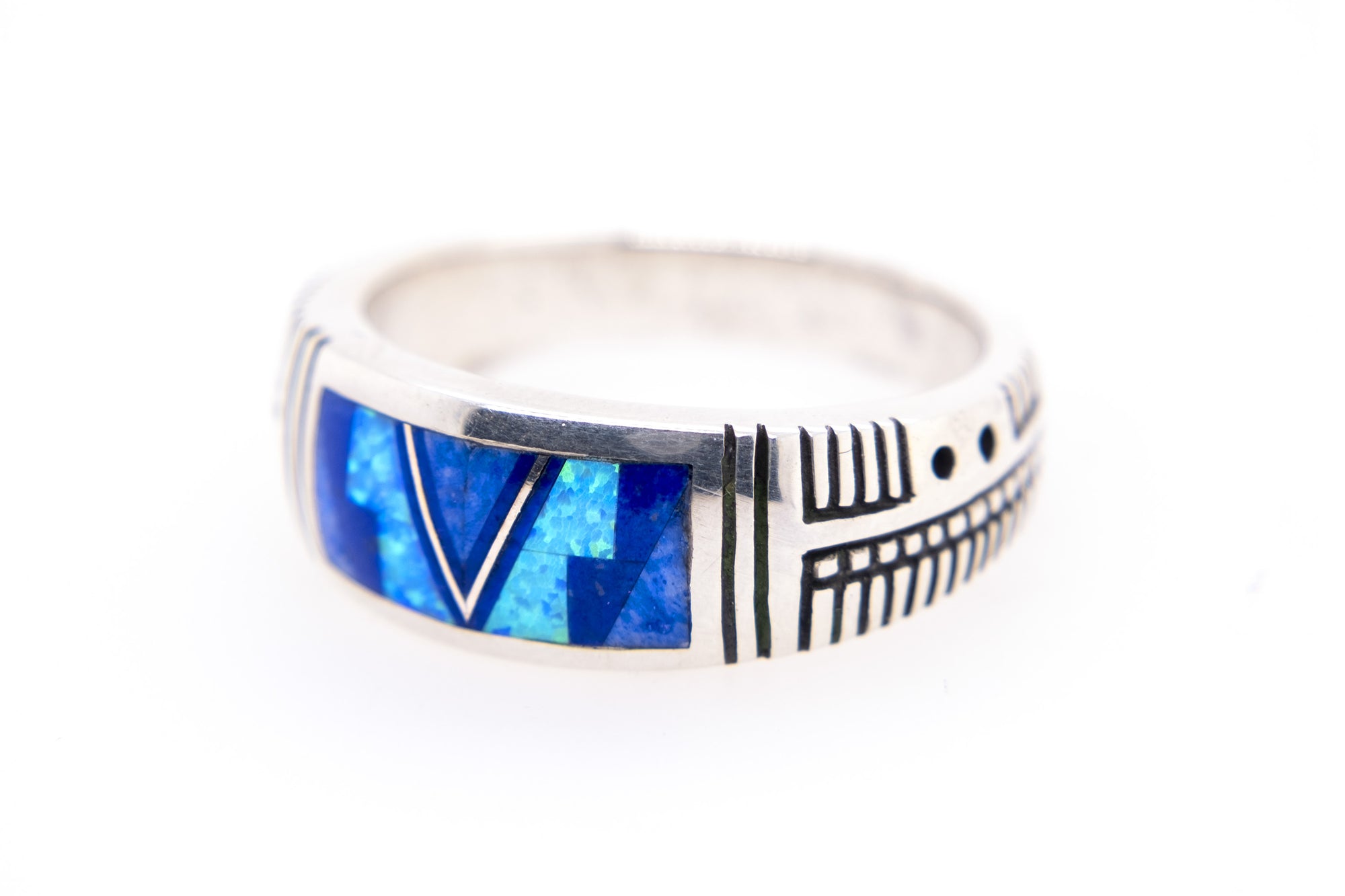 David Rosales Lined Blue Sky Band Ring - Side