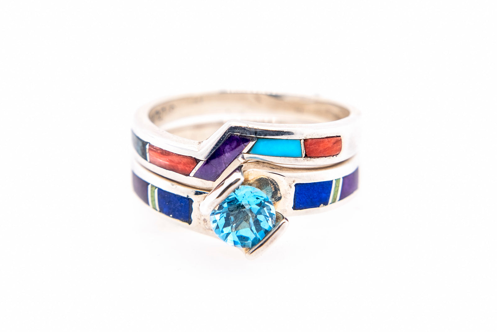 David Rosales Native American Wedding Ring Set - Side