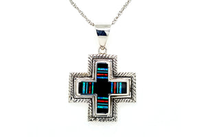 David Rosales Red Moon Striped Cross Pendant