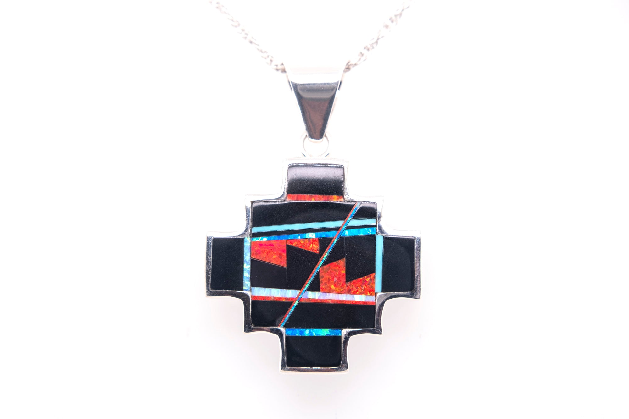 David Rosales Reversible Red Moon and Turquoise Pendant - Front