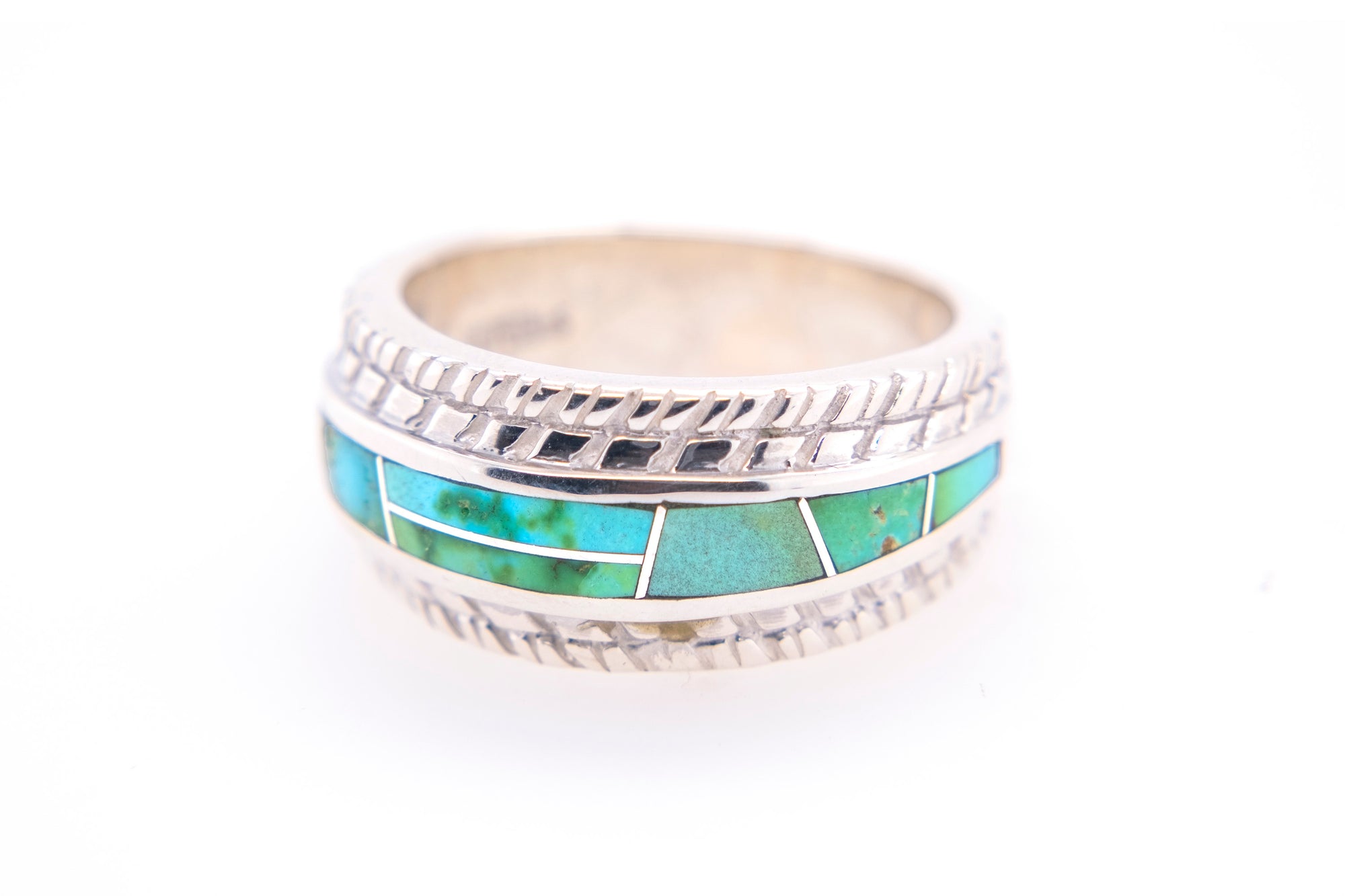 David Rosales Tire-Track Sonoran Turquoise Ring - Side