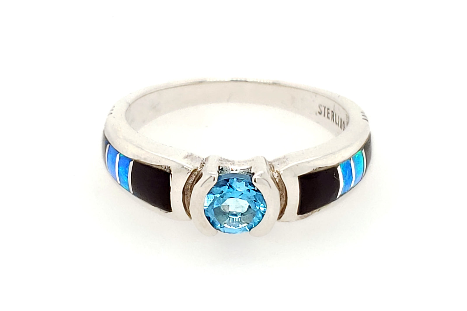 David Rosales Blue Topaz Native American Ring - Side