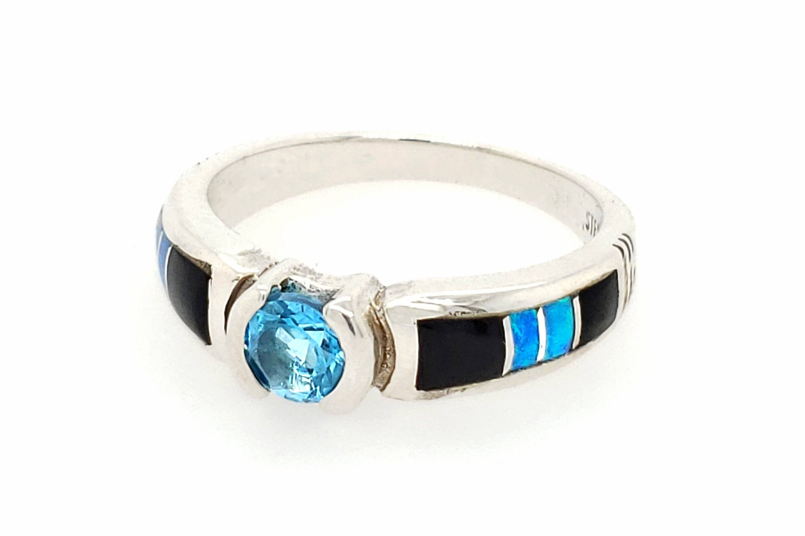 David Rosales Blue Topaz Native American Ring - Side