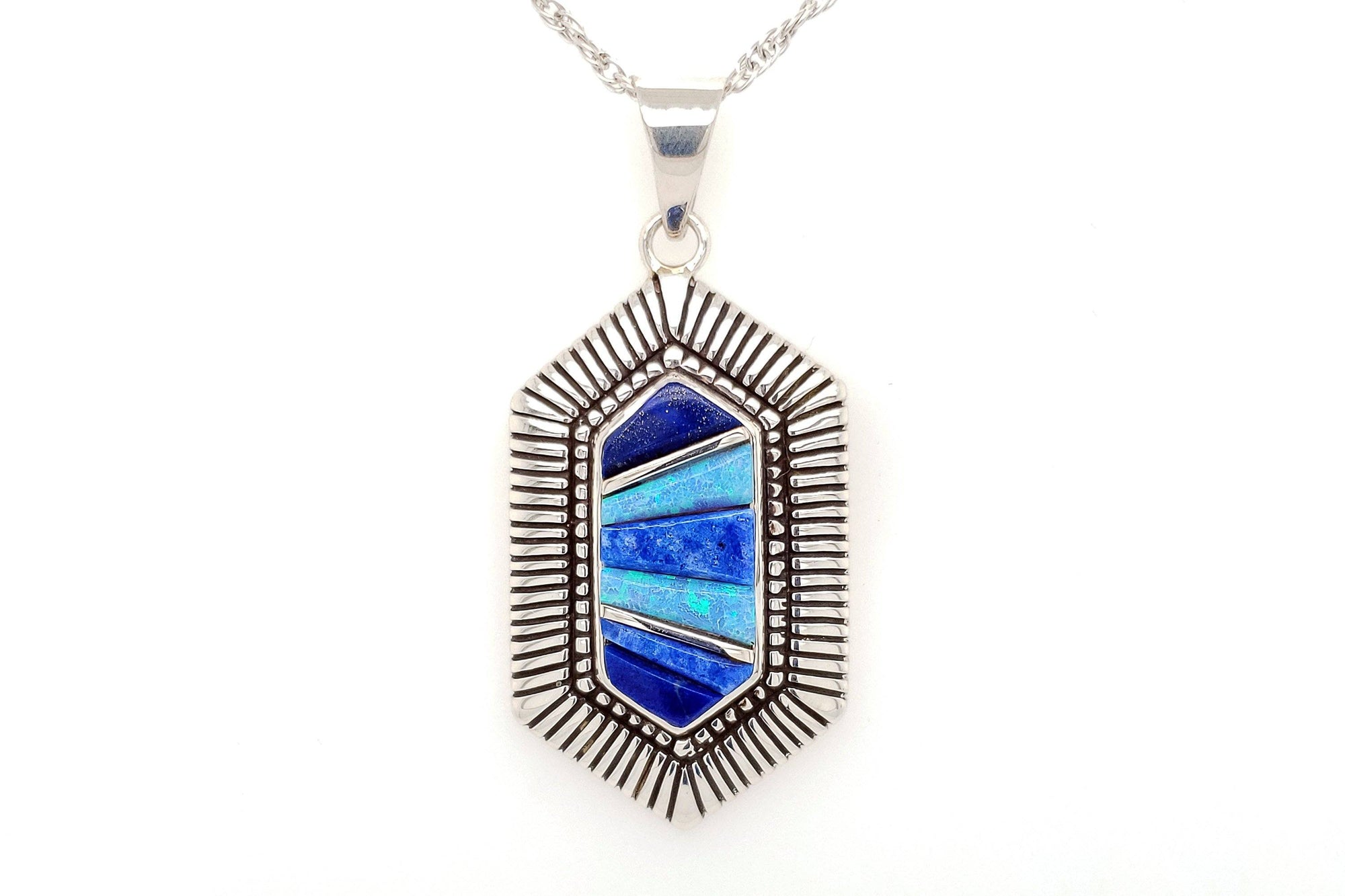 David Rosales Hexagonal Blue Sky Pendant - Native American Jewelry