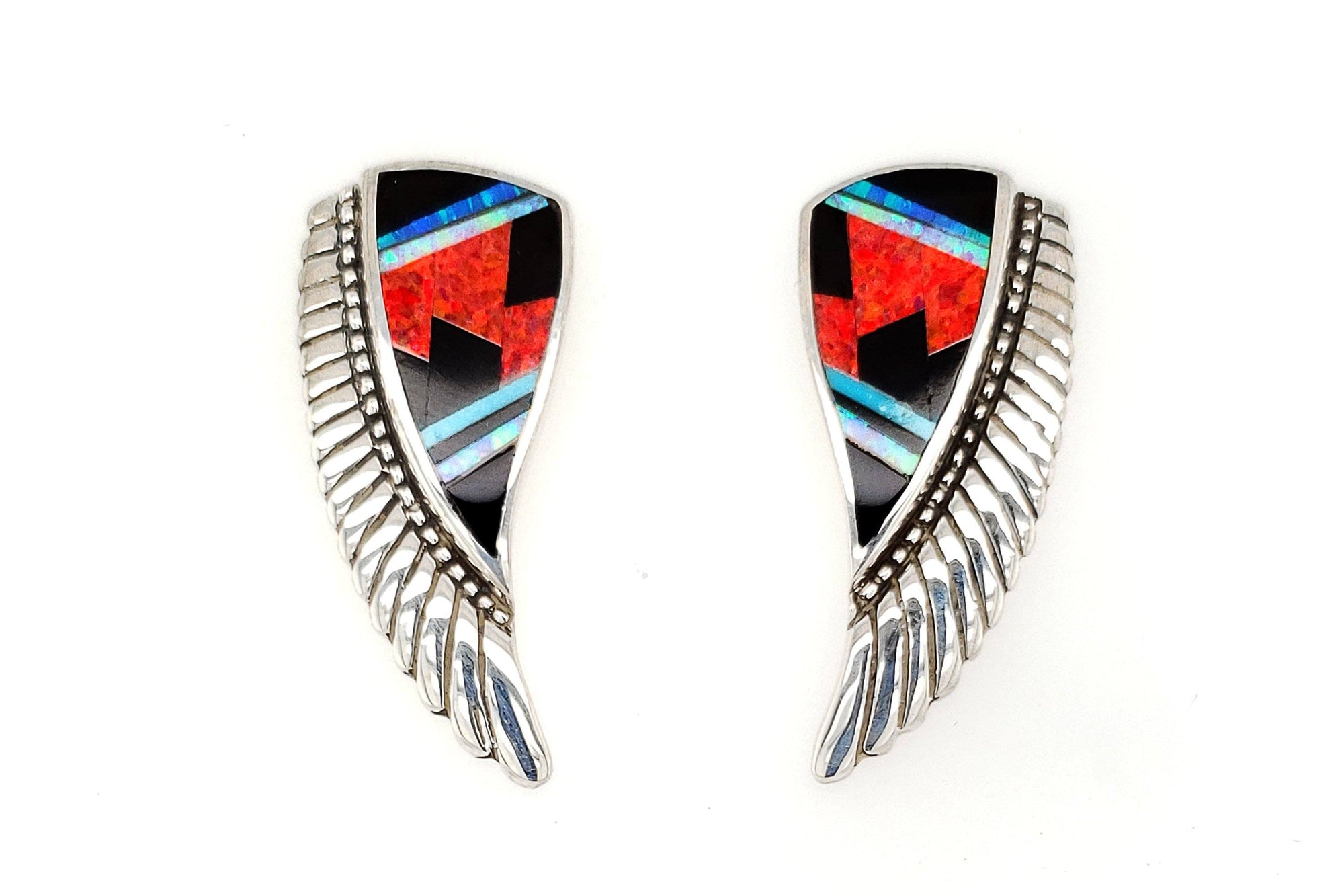 David Rosales Red Moon Feather Earrings - Native American Jewelry