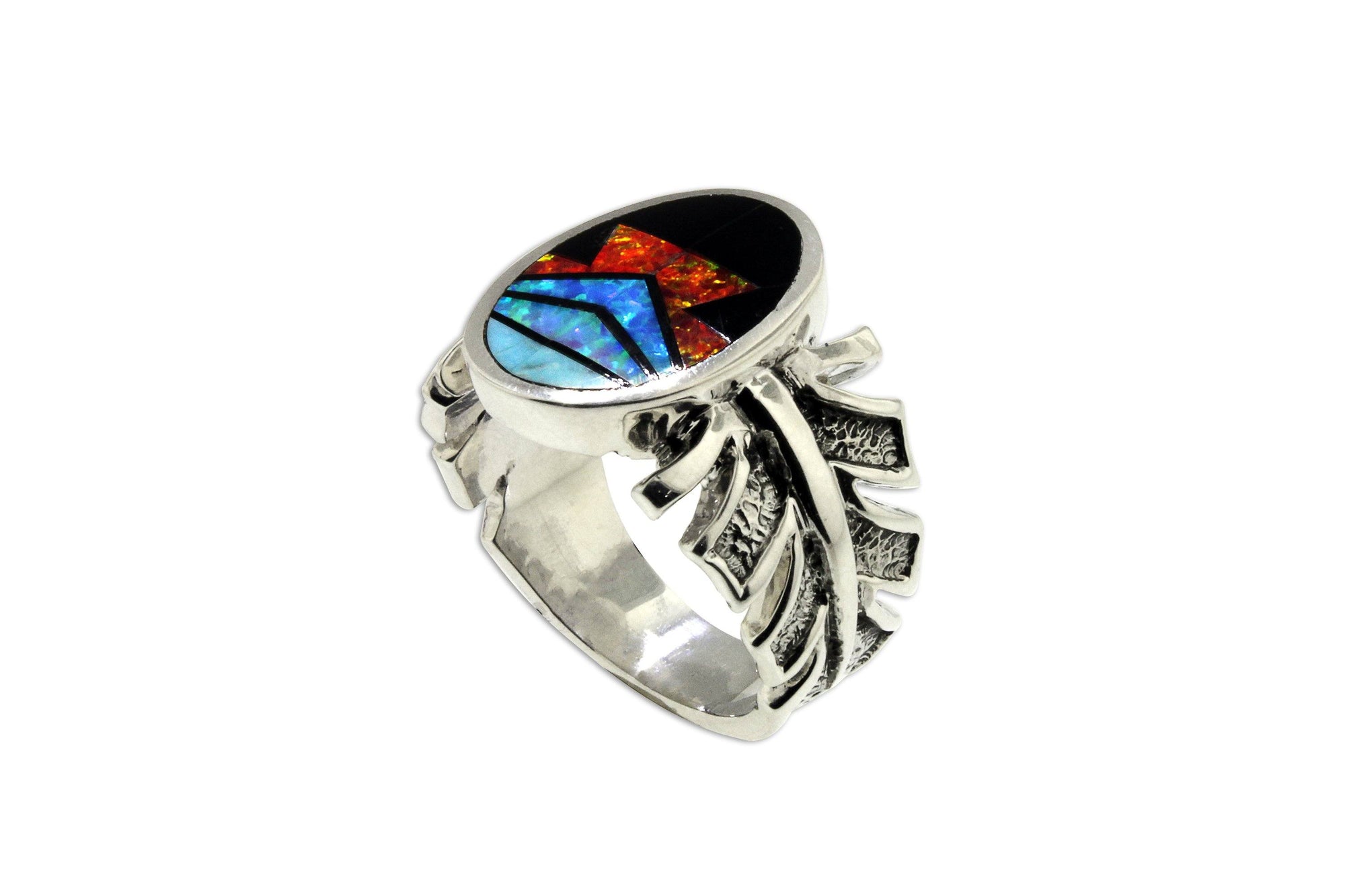 Native American Jewelry - David Rosales Red Moon Feather Ring