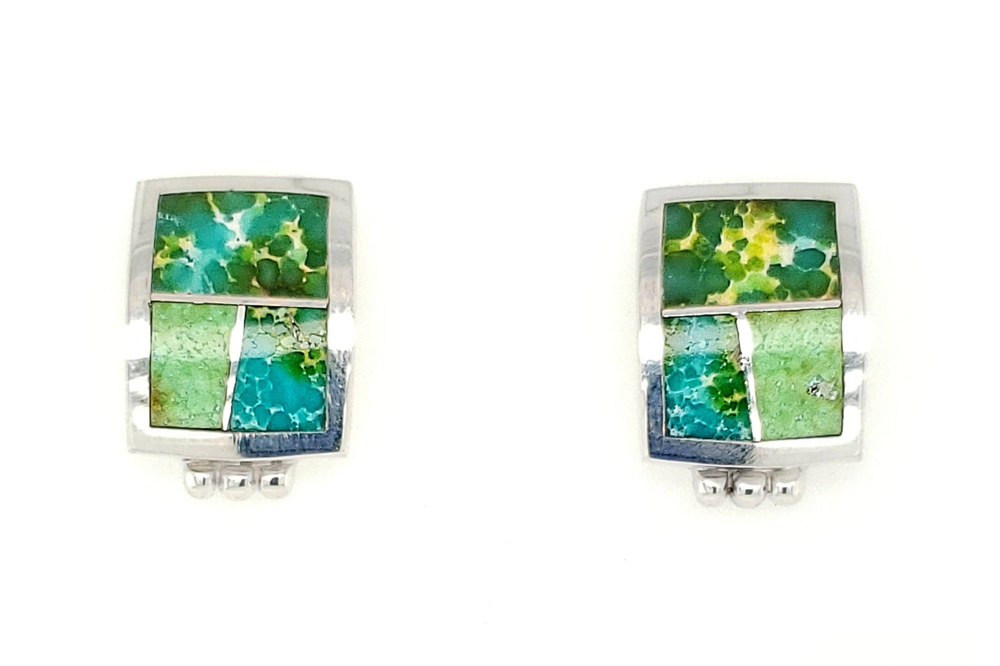 David Rosales Square Sonoran Gold Turquoise Earrings