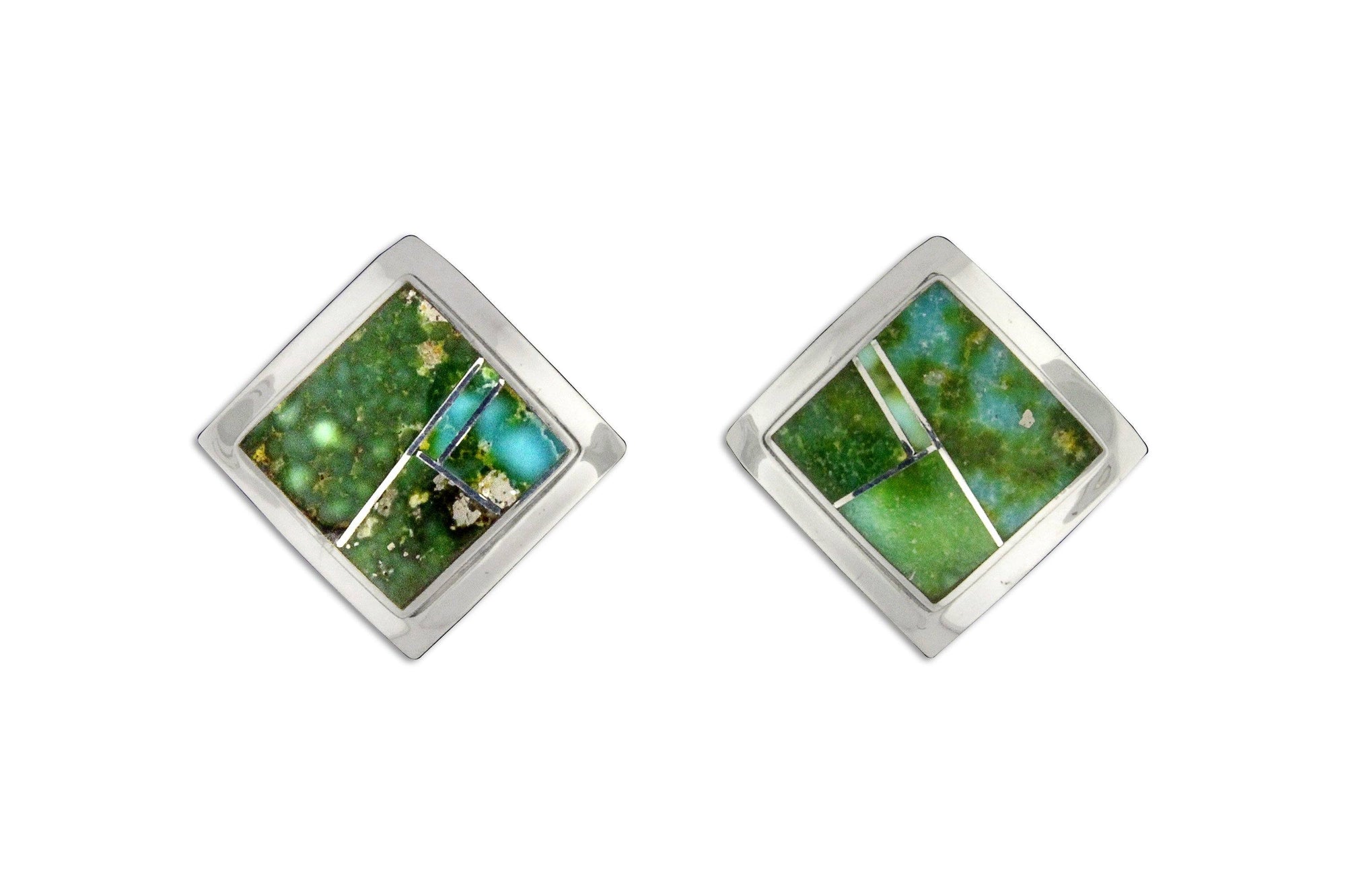 David Rosales Square Sonoran Gold Turquoise Earrings