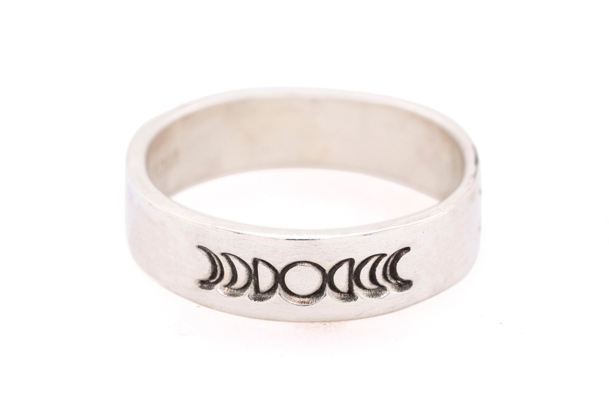 Handmade Silver Moon Phases Ring - Front