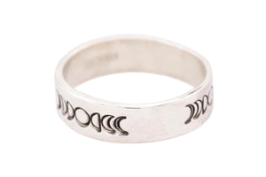 Handmade Silver Moon Phases Ring - Side