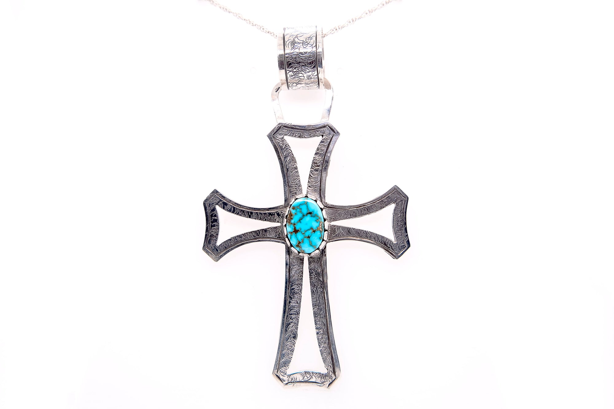 Kingman Turquoise Cross Pendant by Gary Glandon