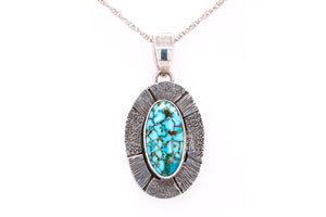 Multi-Textured Kingman Turquoise Pendant by Gary Glandon