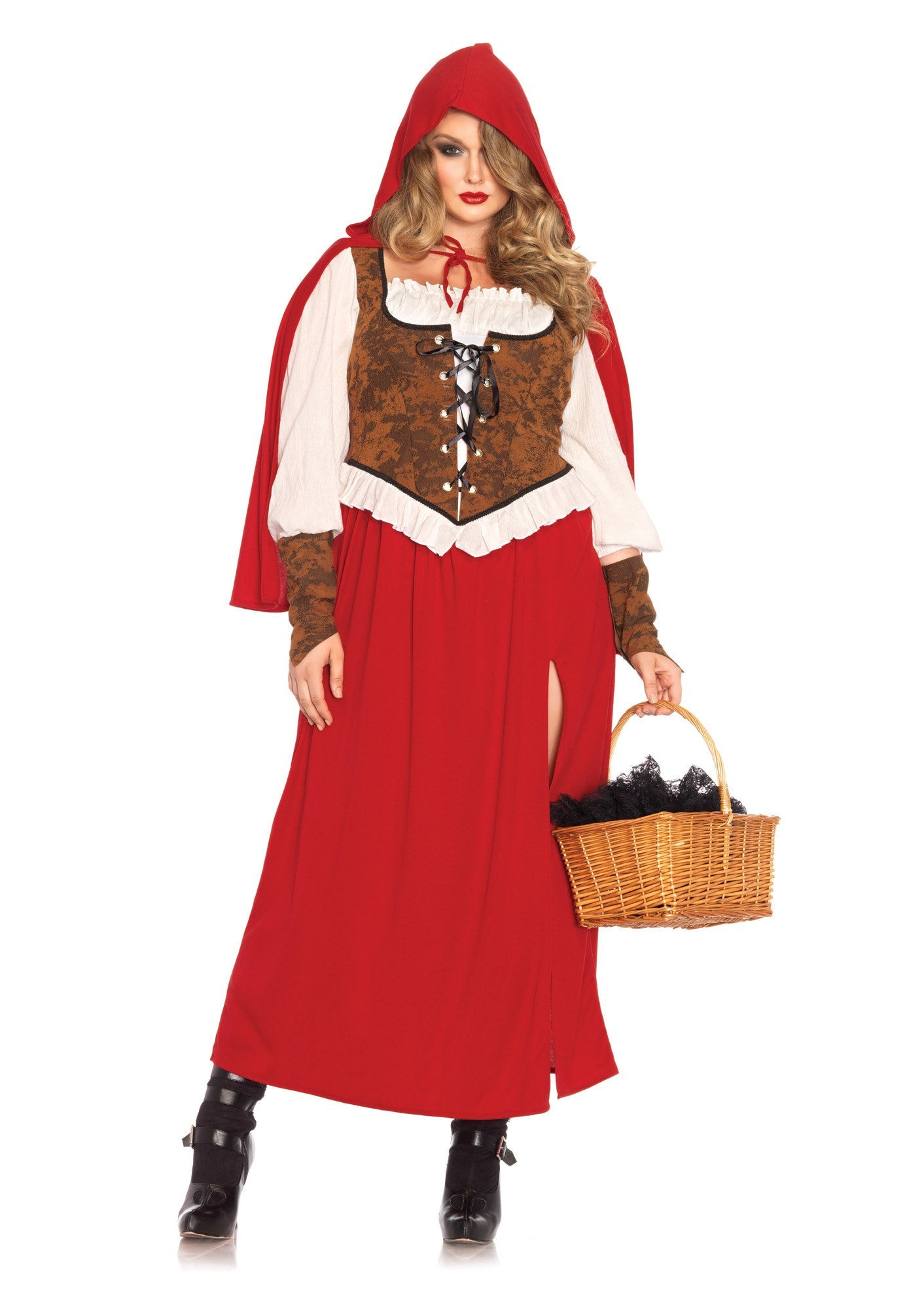 little red riding hood dress LUXE & CAPE SET 10 Black velvet panels with decorative embroidery and sequins are stitched in at the side seams and connected by a satin ribbon to mimic a laced corset Woodland Red Riding Hood Costume