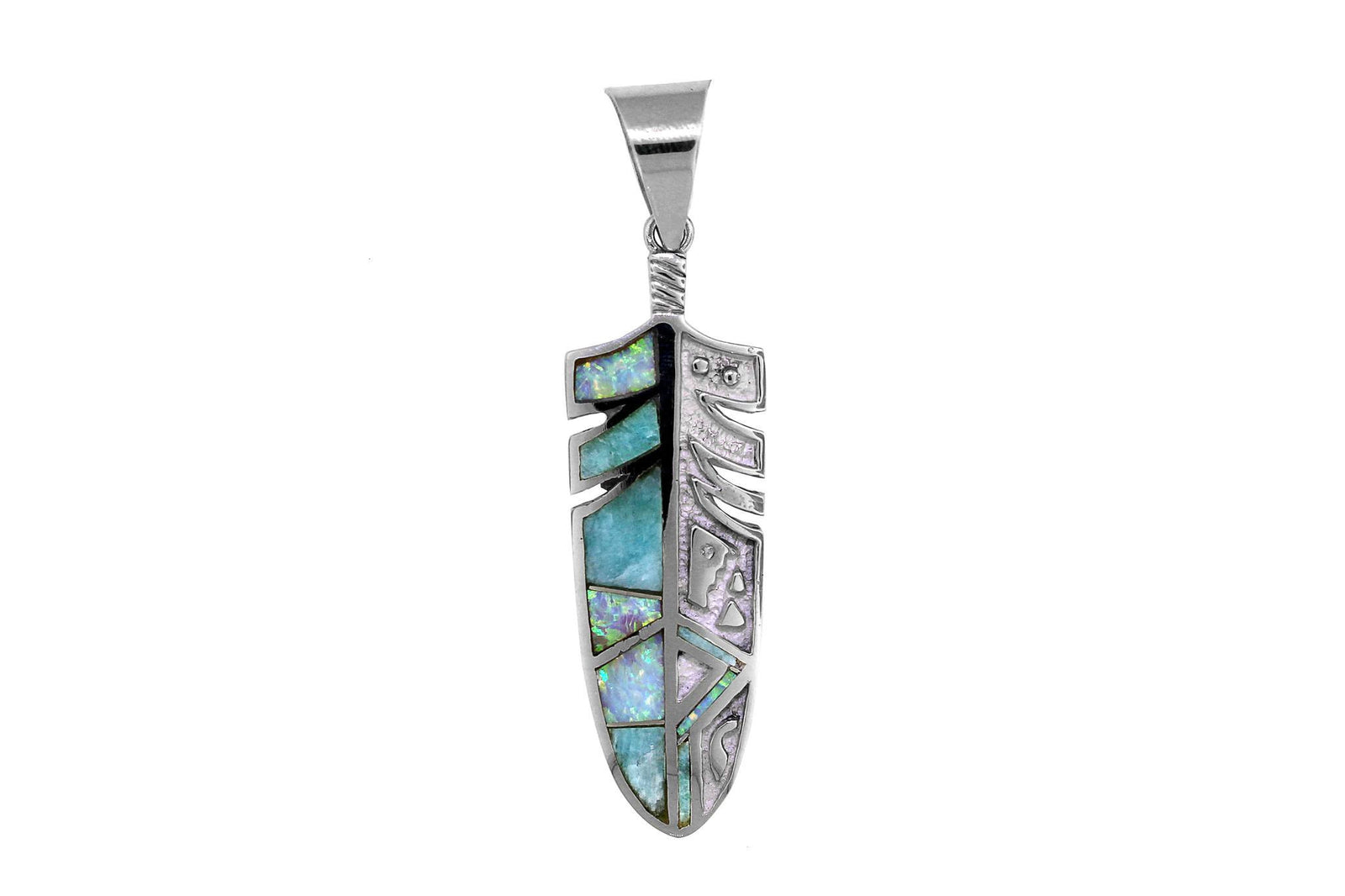 Native American Jewelry - David Rosales Amazing Light Feather Pendant