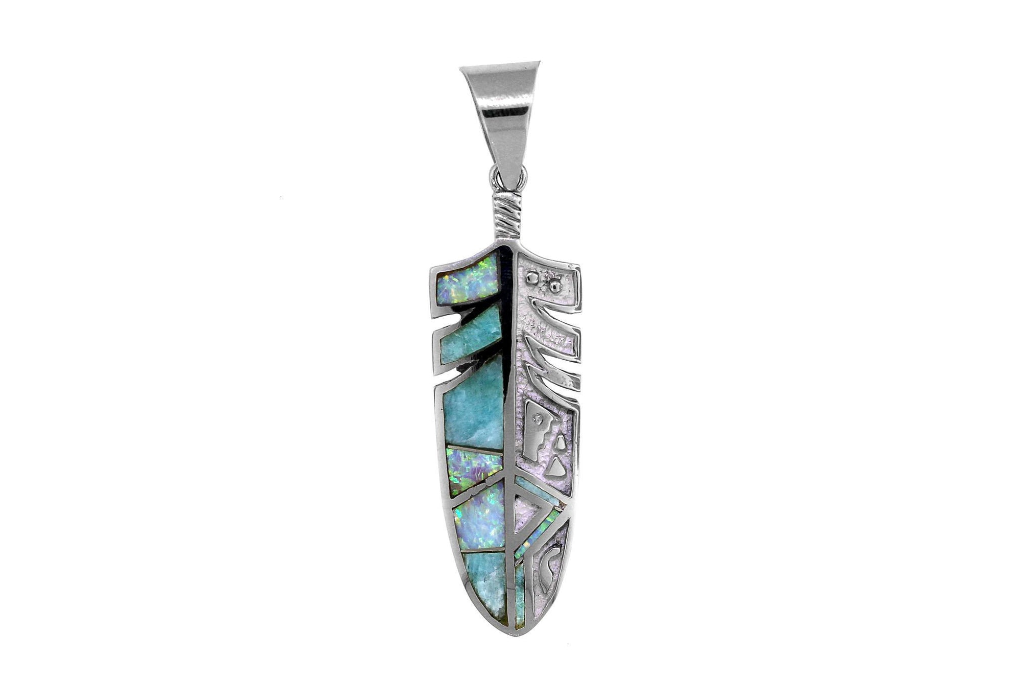 Native American Jewelry - David Rosales Amazing Light Feather Pendant