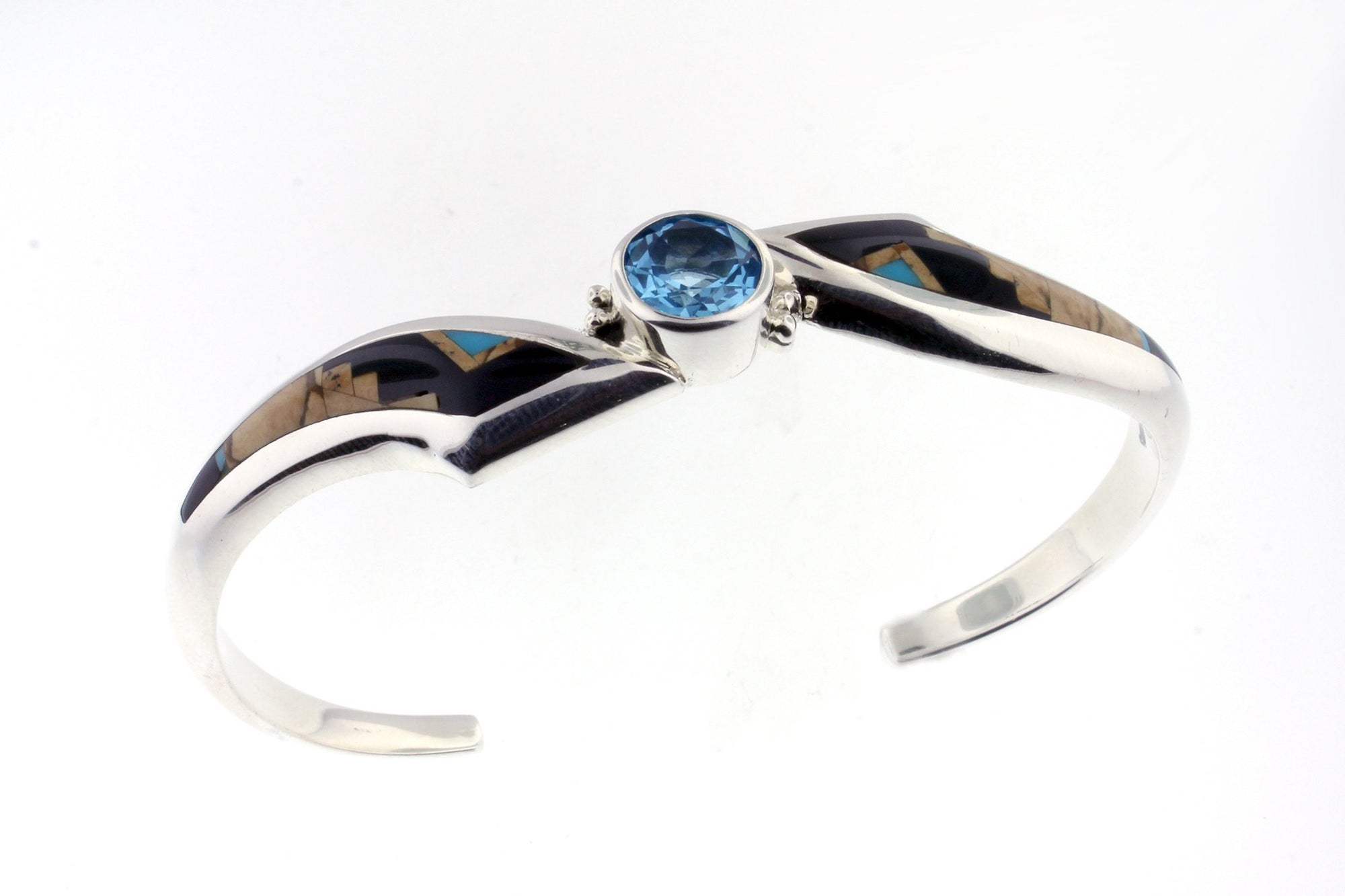 Native American Jewelry - David Rosales Blue Topaz Inlaid Bracelet
