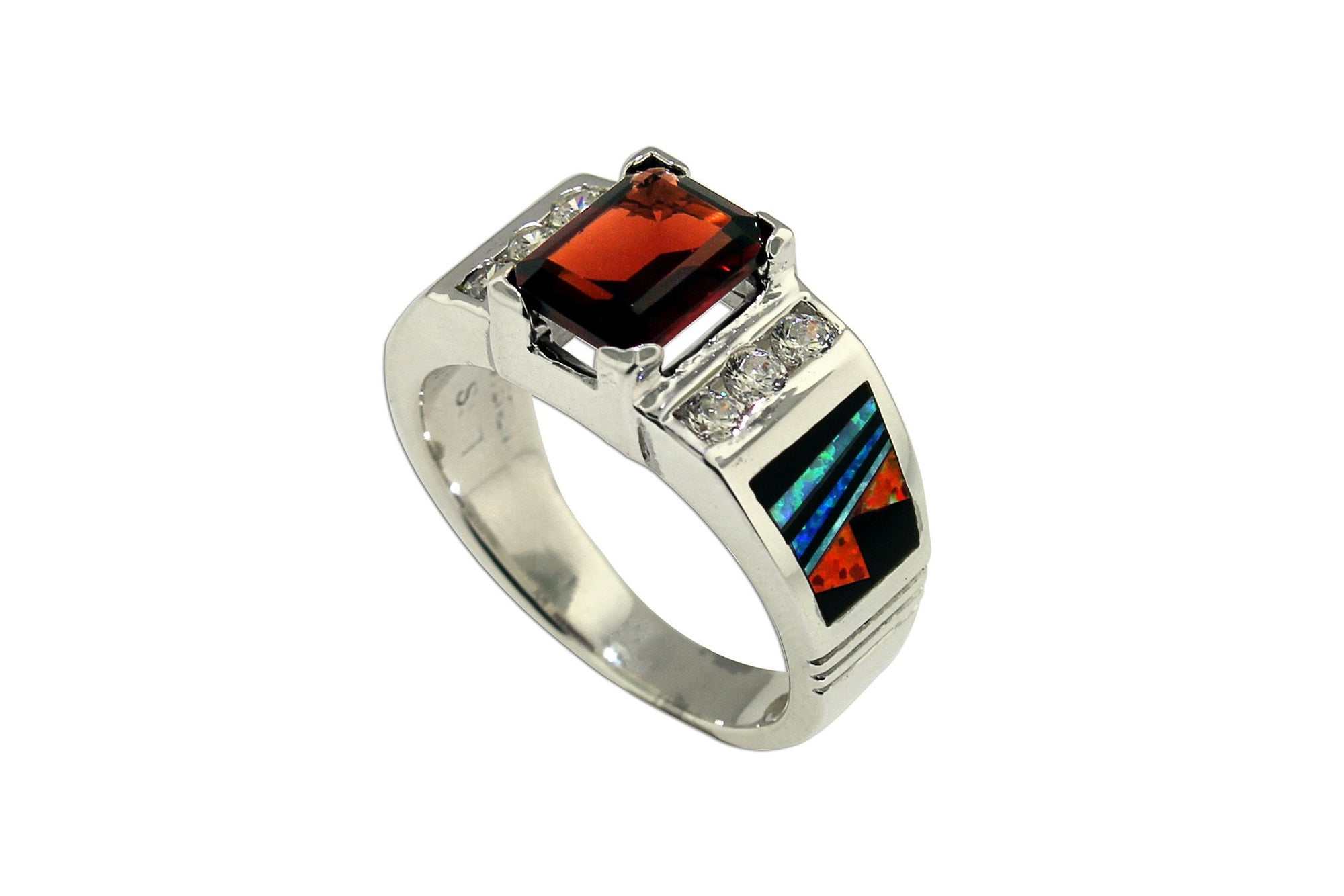 Native American Jewelry - David Rosales Garnet And Opal Ring