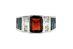 Native American Jewelry - David Rosales Garnet And Opal Ring