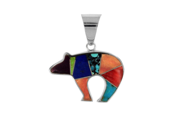 ネックレス・ペンダント Numbering Navajo Bear Pendant Necklace #6761 SA5B0005 Robert Vandover Navajo Inlaid Turquoise Lapis Bear Pendant