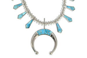 Native American Jewelry - David Rosales Inlaid Turquoise Squash Blossom Necklace
