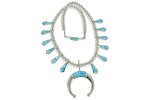 Native American Jewelry - David Rosales Turquoise Squash Blossom Necklace