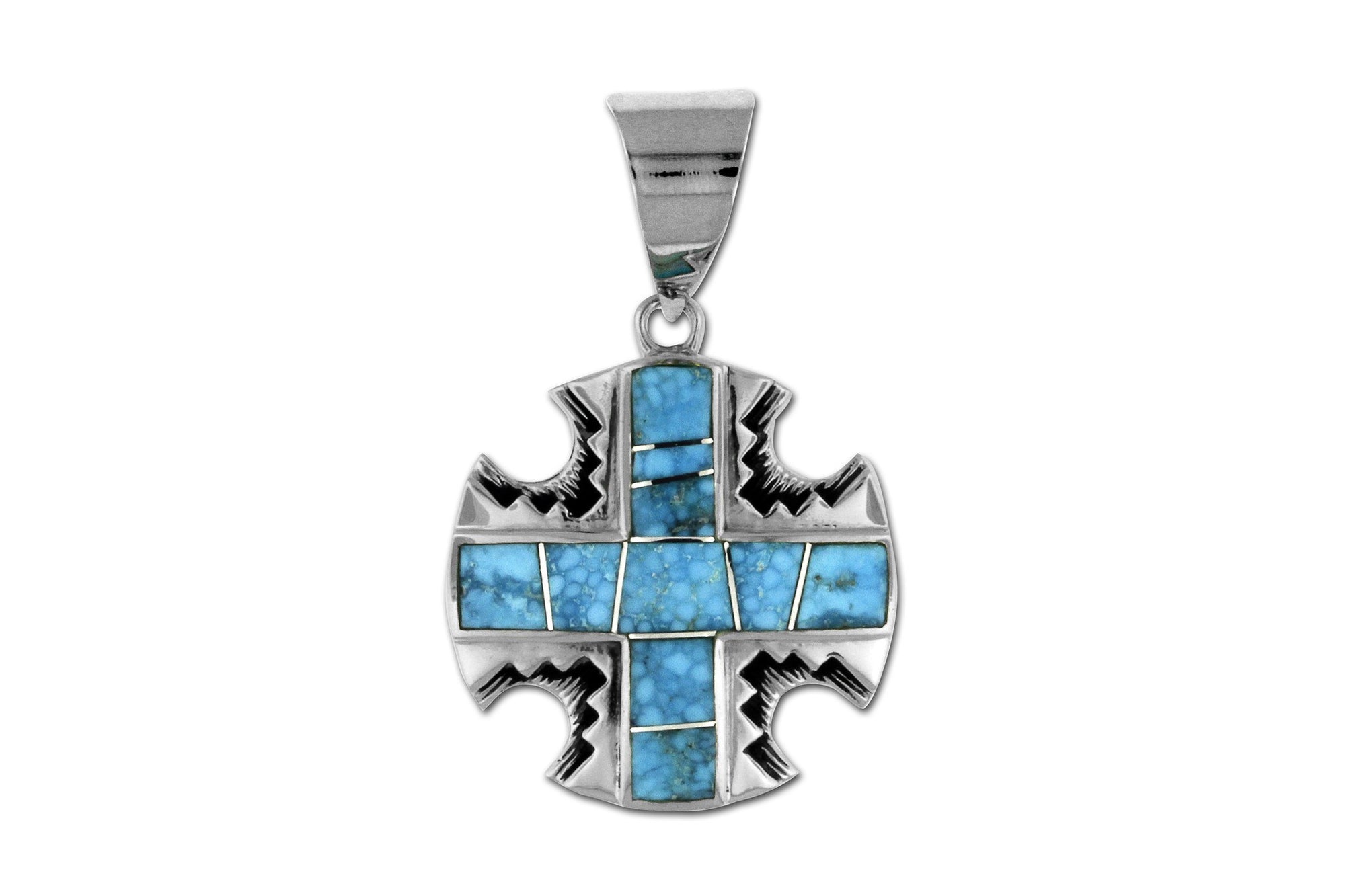 Native American Jewelry - David Rosales Kingman Turquoise Cross Pendant
