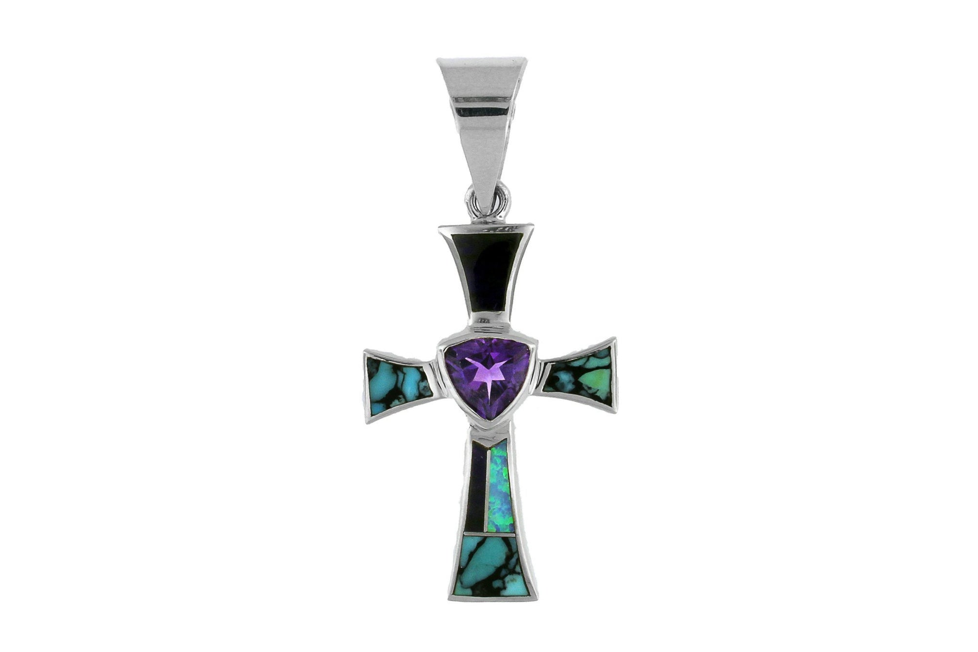Native American Jewelry - David Rosales Turquoise and Amethyst Cross