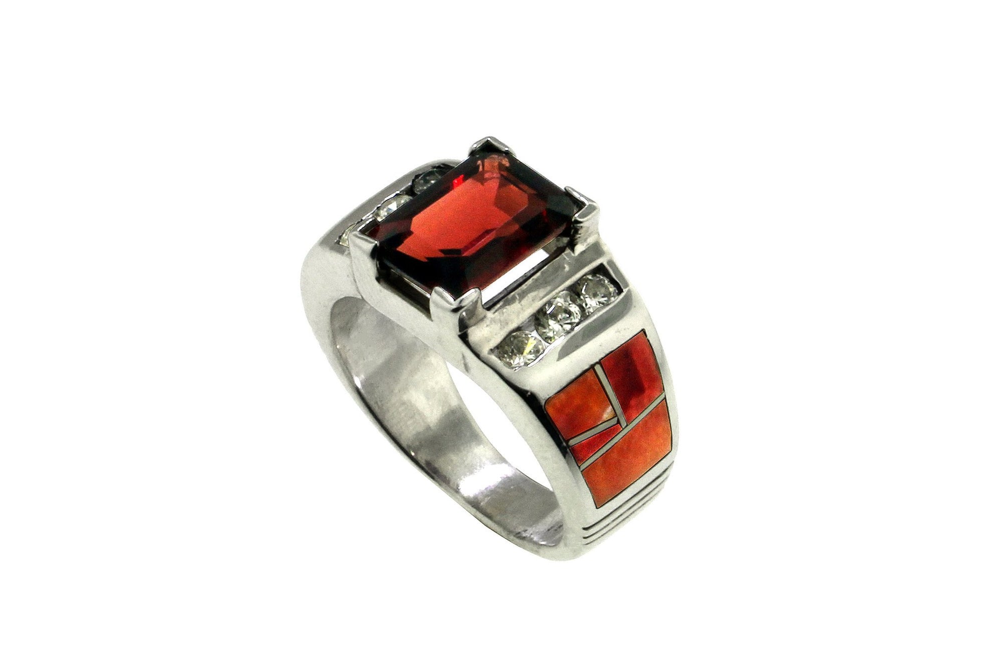 Native American Jewelry - David Rosales Spiny Oyster & Garnet Ring
