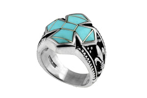 David Rosales Turquoise Cross Ring - Men's Turquoise Jewelry