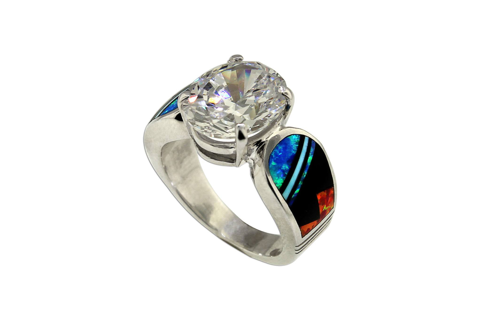 Opal and CZ Ring by David Rosales - Native American Jewelry