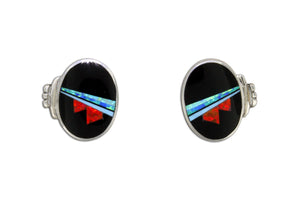 Oval Red Moon Earrings by David Rosales - Native American Jewelry