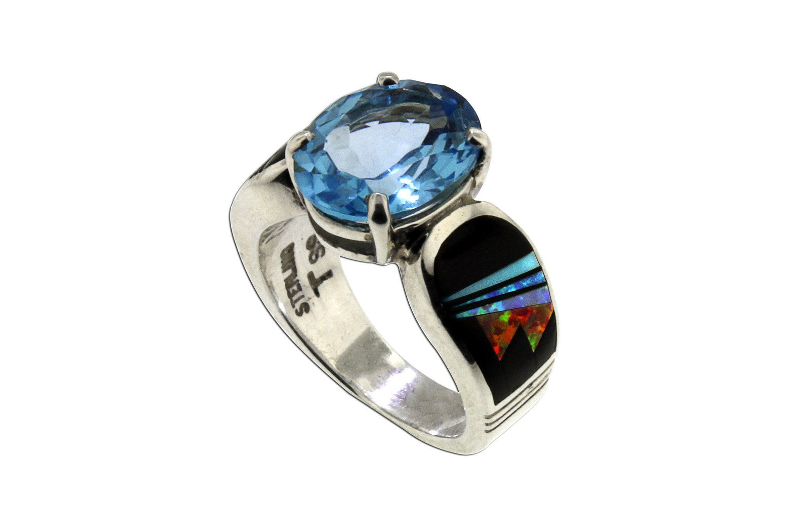 Blue Topaz Red Moon Ring by David Rosales - Native American Jewelry