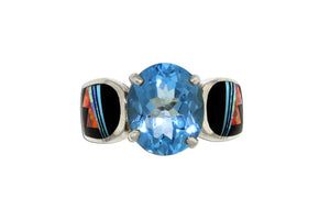 Blue Topaz Red Moon Ring by David Rosales - Native American Jewelry