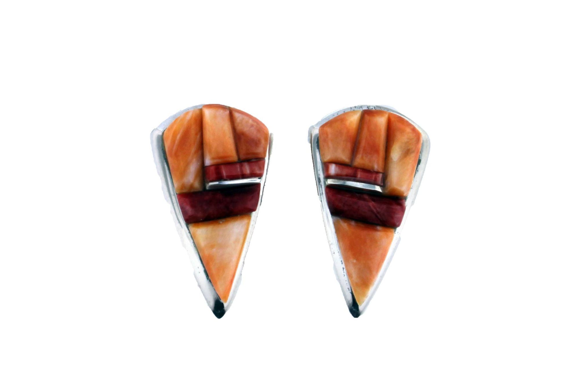 Inlaid Spiny Oyster Shell Earrings - Native American Jewelry