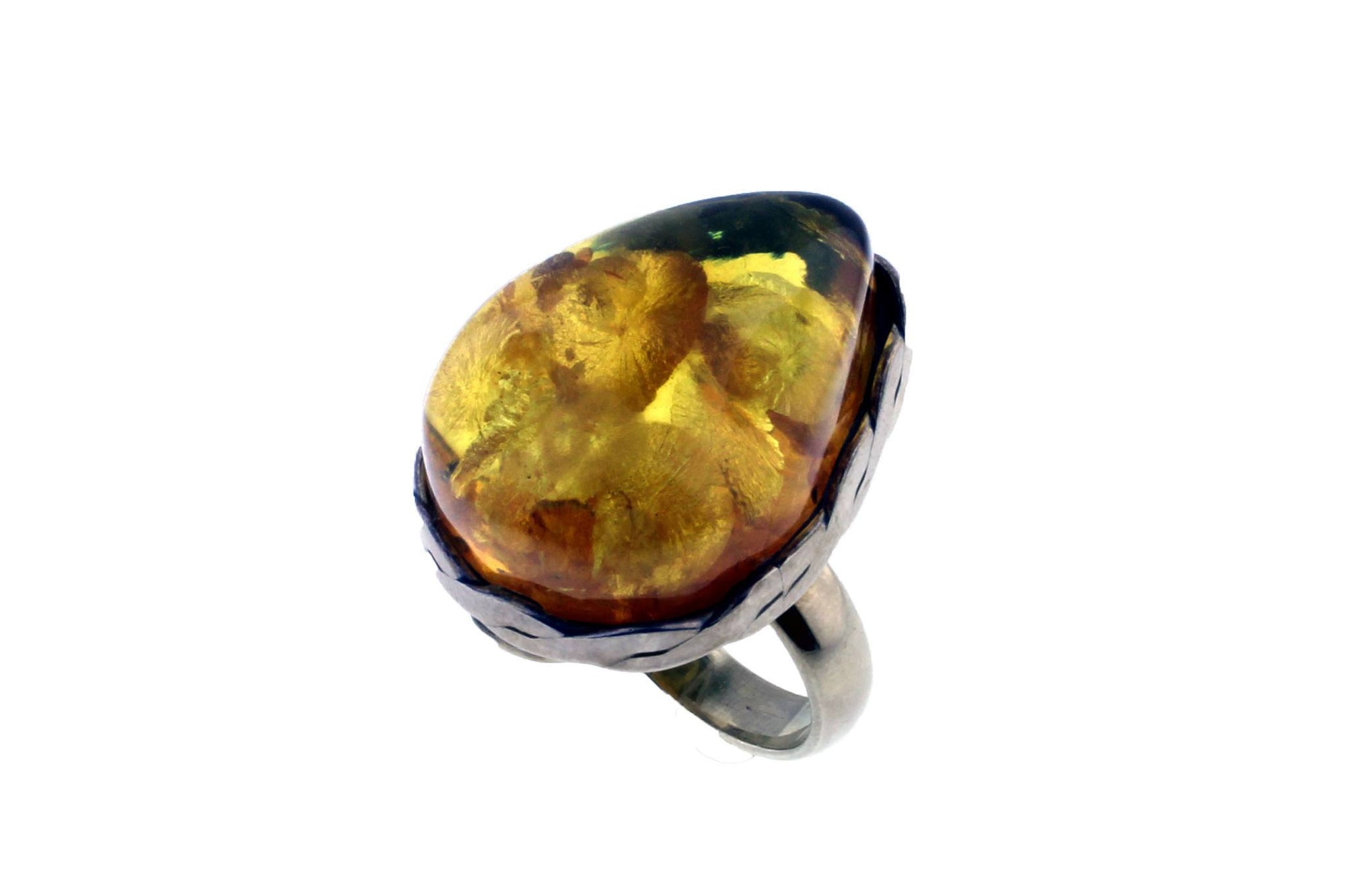 Large Genuine Amber Ring - Handmade Jewelry